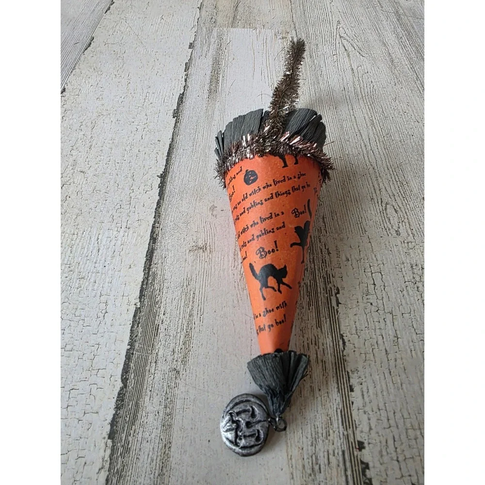 Vintage cannon falls? bethany? Halloween basket candy ornament tinsel paper